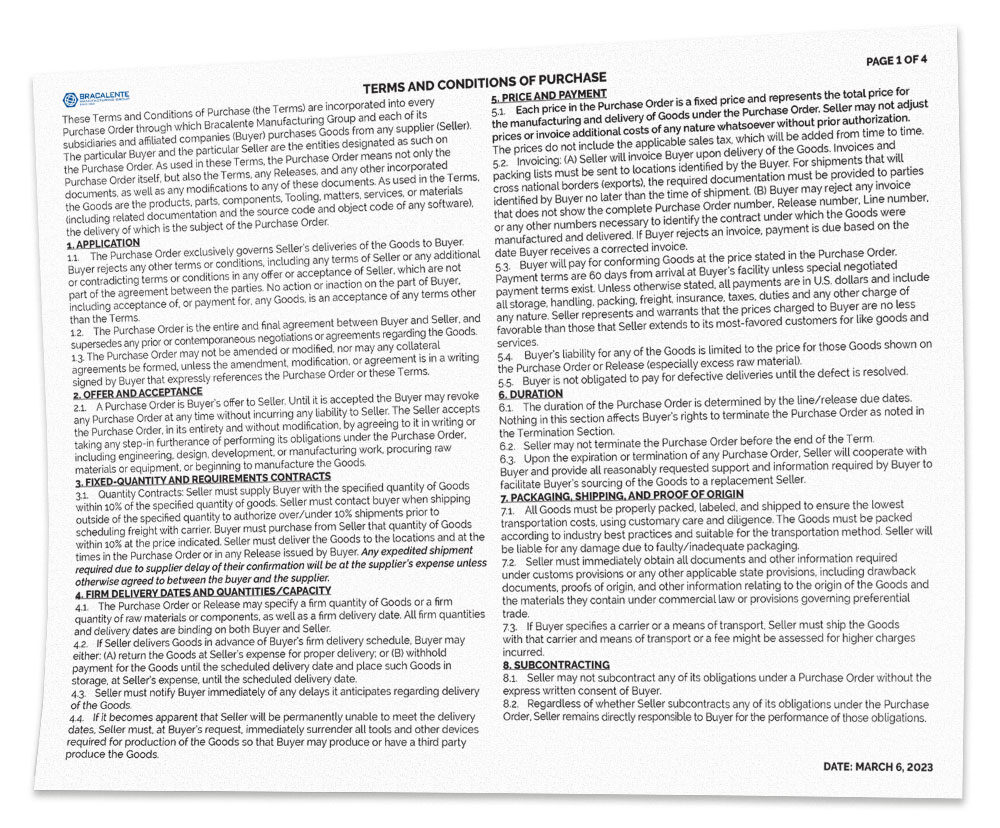 Bracalente Supplier T&C